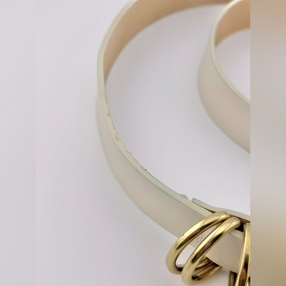 Harriet Isles Evereve Cream Leather Belt With Gold Buckle, Size M/L - Picture 7 of 8